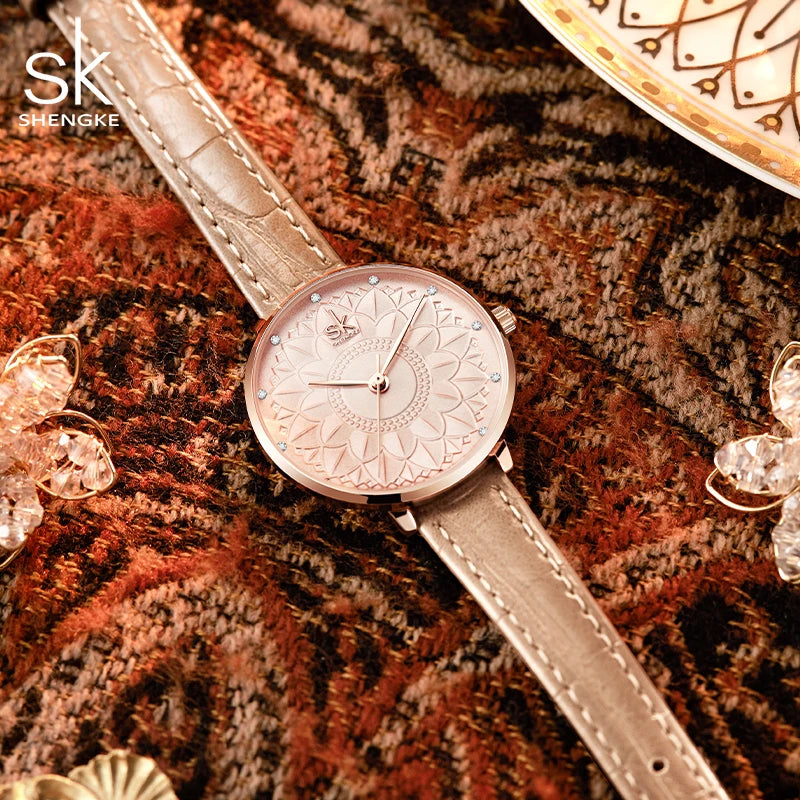 Relógio feminino Mandala com pulseira de couro