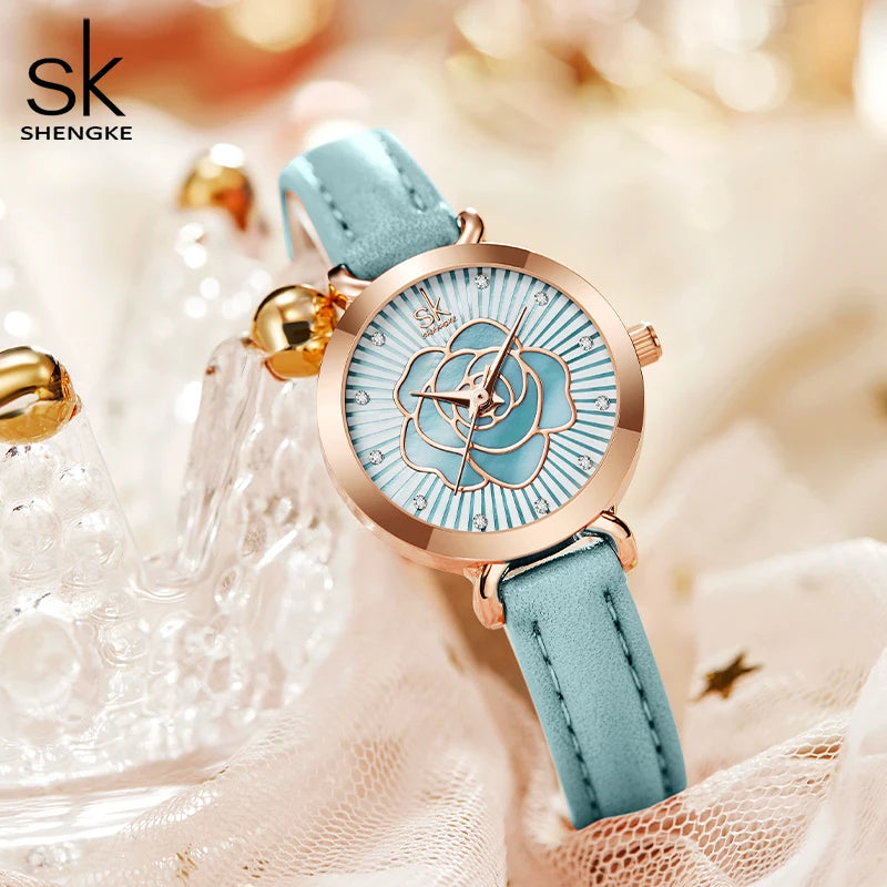 Relógio feminino Romantic com pulseira de couro